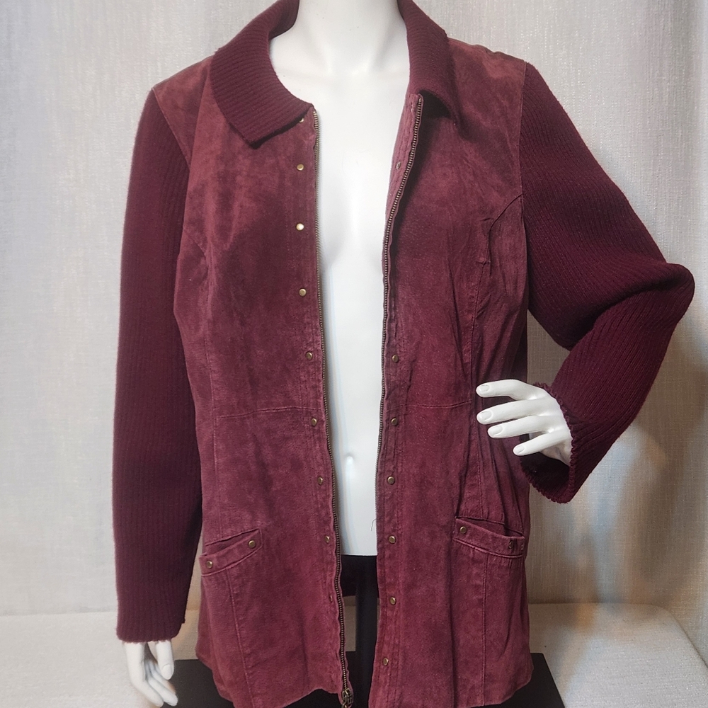 Denim & Co Genuine Leather Jacket Streetwear Studded Suede Knit Sleeve X… - Picture 2 of 9